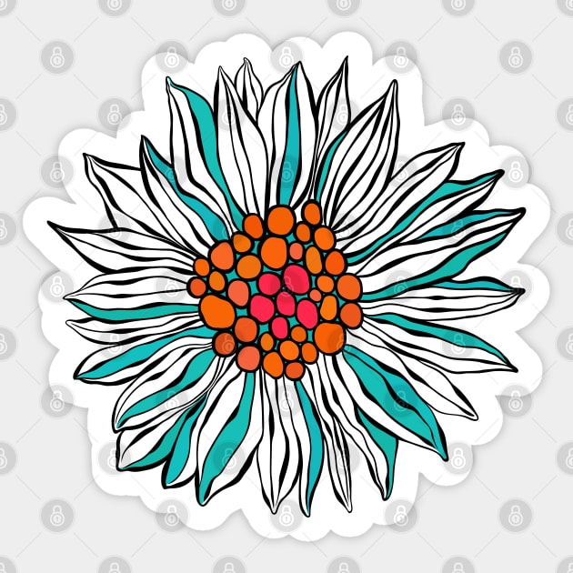 White Teal Orange Red Daisy Flower Sticker by CatyArte